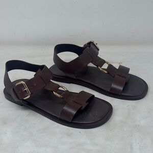 Anthropology Brown Leather Sandals with Gold Buckle